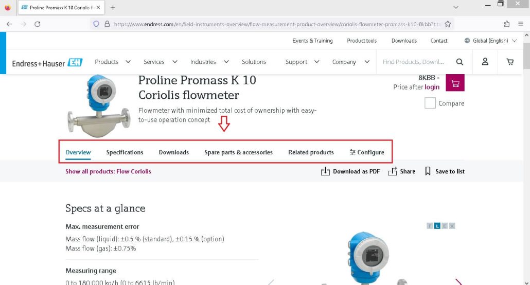 راهنمای انتخاب محصول Endress +Hauser 12 بررسی کلیات محصول در تب Overview