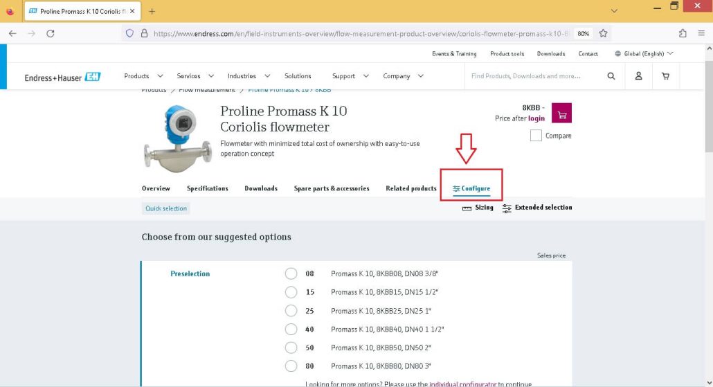 راهنمای انتخاب محصول Endress +Hauser 14 بخش پیکربندی (Configure)
