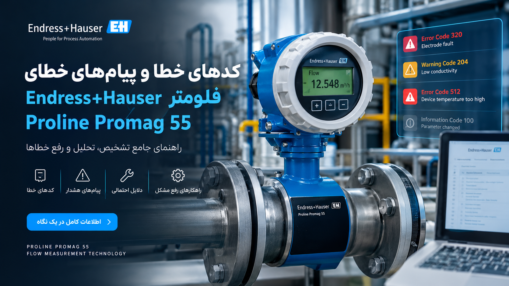 کدهای خطا و پیام‌های خطای فلومتر Endress+Hauser Proline Promag 55